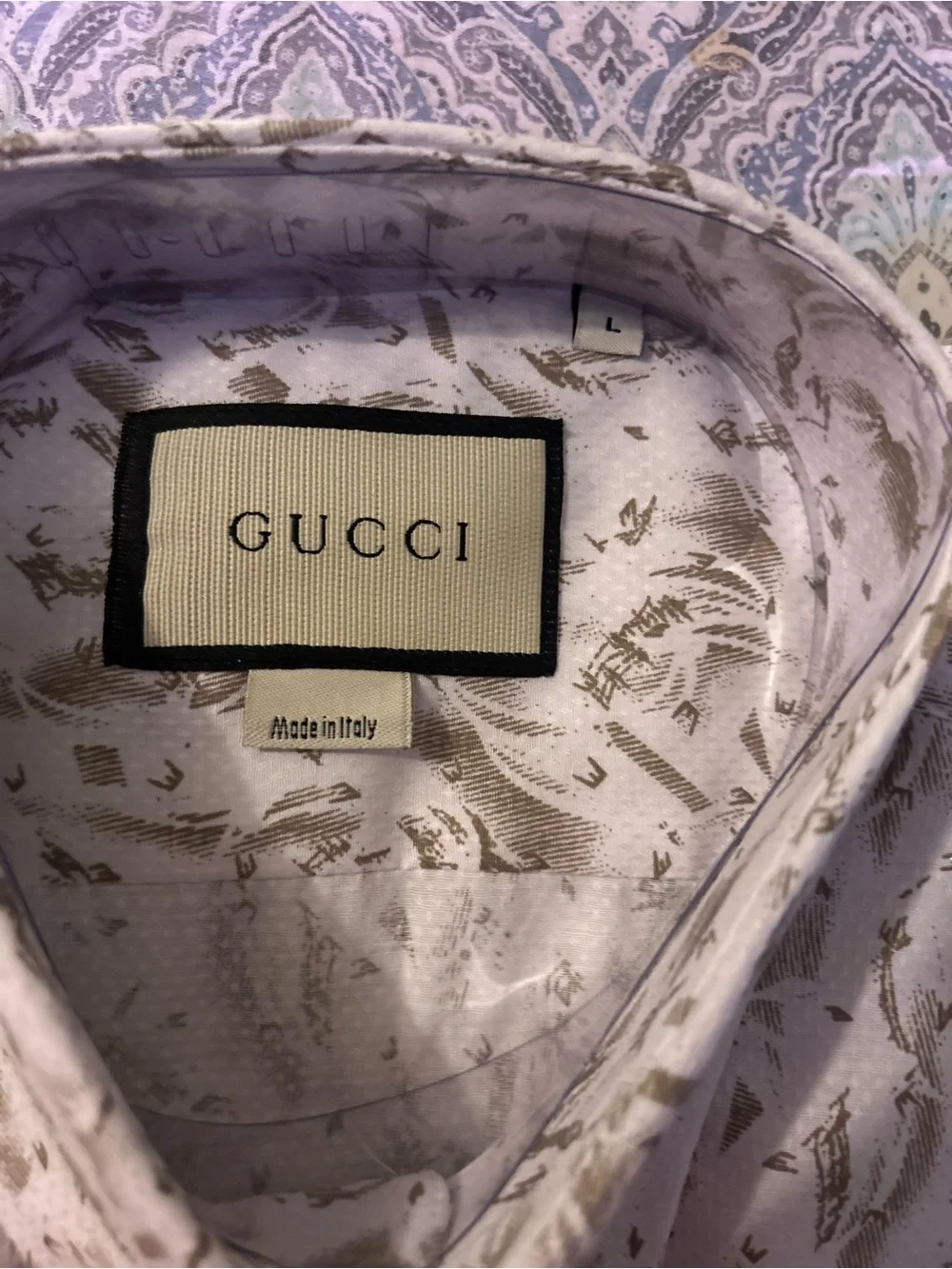 Gucci White Allover Print Button-Up Shirt Made in Italy
